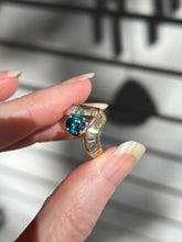Load image into Gallery viewer, One of a kind solid 14k yellow gold estate piece - Teal Sapphire & Natural Earth Mined Diamond Baguettes