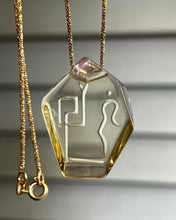 Load image into Gallery viewer, Hovave Art - Water Clear African Citrine Necklace with Pink Tourmaline Accent and Divine Feminine & Sacred Masculine Symbols - 24 inch popcorn chain