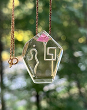 Load image into Gallery viewer, Hovave Art - Water Clear African Citrine Necklace with Pink Tourmaline Accent and Divine Feminine & Sacred Masculine Symbols - 24 inch popcorn chain