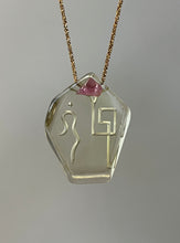 Load image into Gallery viewer, Hovave Art - Water Clear African Citrine Necklace with Pink Tourmaline Accent and Divine Feminine & Sacred Masculine Symbols - 24 inch popcorn chain