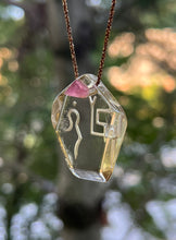 Load image into Gallery viewer, Hovave Art - Water Clear African Citrine Necklace with Pink Tourmaline Accent and Divine Feminine & Sacred Masculine Symbols - 24 inch popcorn chain