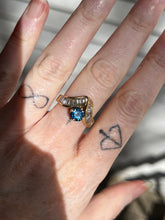 Load image into Gallery viewer, One of a kind solid 14k yellow gold estate piece - Teal Sapphire & Natural Earth Mined Diamond Baguettes