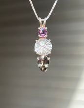 Load image into Gallery viewer, Clear Quartz Super Nova necklace with Purple Sapphire and RARE Gray Tourmaline Pear