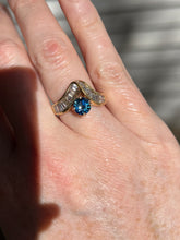 Load image into Gallery viewer, One of a kind solid 14k yellow gold estate piece - Teal Sapphire & Natural Earth Mined Diamond Baguettes