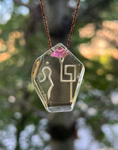 Load image into Gallery viewer, Hovave Art - Water Clear African Citrine Necklace with Pink Tourmaline Accent and Divine Feminine & Sacred Masculine Symbols - 24 inch popcorn chain