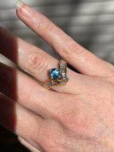 Load image into Gallery viewer, One of a kind solid 14k yellow gold estate piece - Teal Sapphire & Natural Earth Mined Diamond Baguettes