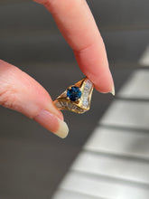 Load image into Gallery viewer, One of a kind solid 14k yellow gold estate piece - Teal Sapphire & Natural Earth Mined Diamond Baguettes