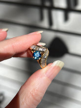 Load image into Gallery viewer, One of a kind solid 14k yellow gold estate piece - Teal Sapphire & Natural Earth Mined Diamond Baguettes