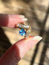 Load image into Gallery viewer, One of a kind solid 14k yellow gold estate piece - Teal Sapphire & Natural Earth Mined Diamond Baguettes