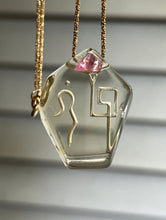 Load image into Gallery viewer, Hovave Art - Water Clear African Citrine Necklace with Pink Tourmaline Accent and Divine Feminine & Sacred Masculine Symbols - 24 inch popcorn chain