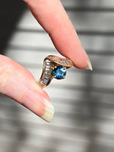 Load image into Gallery viewer, One of a kind solid 14k yellow gold estate piece - Teal Sapphire & Natural Earth Mined Diamond Baguettes