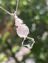 Load image into Gallery viewer, Trilogy Talisman - Rare Moldavite Magician Stone necklace with Danburite Super Nova & trillion cut Phenacite