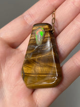 Load image into Gallery viewer, Hovave Art - South African Tiger Eye and Ethiopian Opal necklace with Sacred Masculine & Divine Feminine Symbols