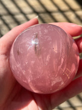 Load image into Gallery viewer, Lavender 6 Ray Star Rose Quartz sphere with Smoky Quartz inclusions and sphere stand