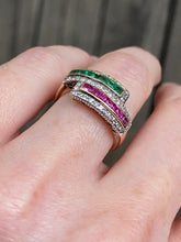 Load image into Gallery viewer, Exceptional 14k yellow gold natural Ruby, Emerald and Diamond