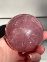 Load image into Gallery viewer, Lavender 6 Ray Star Rose Quartz sphere with Smoky Quartz inclusions and sphere stand