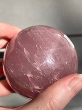 Load image into Gallery viewer, Lavender 6 Ray Star Rose Quartz sphere with Smoky Quartz inclusions and sphere stand