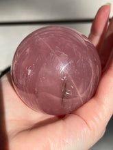 Load image into Gallery viewer, Lavender 6 Ray Star Rose Quartz sphere with Smoky Quartz inclusions and sphere stand
