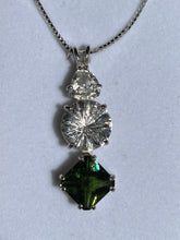 Load image into Gallery viewer, Trilogy Talisman - Rare Moldavite Magician Stone necklace with Danburite Super Nova & trillion cut Phenacite
