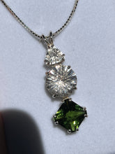 Load image into Gallery viewer, Trilogy Talisman - Rare Moldavite Magician Stone necklace with Danburite Super Nova & trillion cut Phenacite