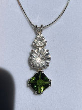 Load image into Gallery viewer, Trilogy Talisman - Rare Moldavite Magician Stone necklace with Danburite Super Nova & trillion cut Phenacite