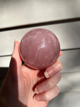 Load image into Gallery viewer, Lavender 6 Ray Star Rose Quartz sphere with Smoky Quartz inclusions and sphere stand