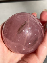 Load image into Gallery viewer, Lavender 6 Ray Star Rose Quartz sphere with Smoky Quartz inclusions and sphere stand