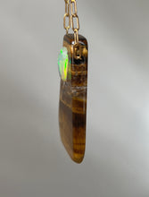 Load image into Gallery viewer, Hovave Art - South African Tiger Eye and Ethiopian Opal necklace with Sacred Masculine & Divine Feminine Symbols