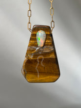 Load image into Gallery viewer, Hovave Art - South African Tiger Eye and Ethiopian Opal necklace with Sacred Masculine & Divine Feminine Symbols