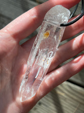 Load image into Gallery viewer, Hovave Art Lemurian Light crystal necklace with Sacred Masculine & Divine Feminine Symbols