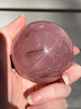 Load image into Gallery viewer, Lavender 6 Ray Star Rose Quartz sphere with Smoky Quartz inclusions and sphere stand