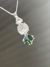 Load image into Gallery viewer, Trilogy Talisman - Rare Moldavite Magician Stone necklace with Danburite Super Nova & trillion cut Phenacite