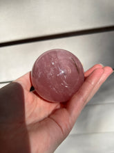Load image into Gallery viewer, Lavender 6 Ray Star Rose Quartz sphere with Smoky Quartz inclusions and sphere stand