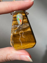 Load image into Gallery viewer, Hovave Art - South African Tiger Eye and Ethiopian Opal necklace with Sacred Masculine & Divine Feminine Symbols
