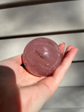 Load image into Gallery viewer, Lavender 6 Ray Star Rose Quartz sphere with Smoky Quartz inclusions and sphere stand