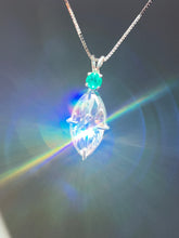 Load image into Gallery viewer, “Lit From Within” Danburite Infinite Eye necklace with Glowing Emerald