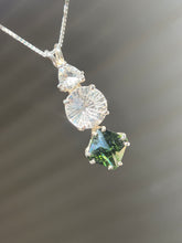 Load image into Gallery viewer, Trilogy Talisman - Rare Moldavite Magician Stone necklace with Danburite Super Nova & trillion cut Phenacite