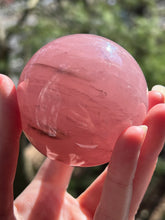 Load image into Gallery viewer, Lavender 6 Ray Star Rose Quartz sphere with Smoky Quartz inclusions and sphere stand