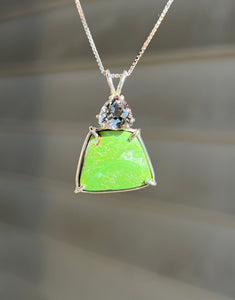 Gaspeite Freeform necklace with RARE Silver Tourmaline