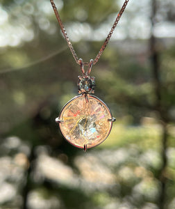 XL Rutile Quartz Radiant Heart necklace with color change Blue and Green Sapphire