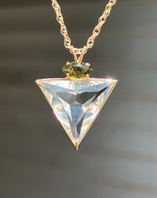 Load image into Gallery viewer, One of a Kind - 14k Yellow Gold Clear Quartz Angelic Star necklace with bubbly Moldavite Marquise cut crown