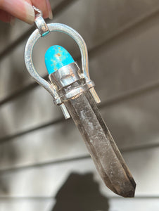 Etched Smoky Quartz pendant with Arizona Turquoise