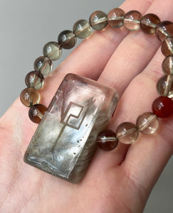 Hovave Art - Natural Water Clear Citrine, Carnelian and Amphibole Angel Phantom Quartz bracelet with channeled Sacred Masculine & Divine Feminine Symbols