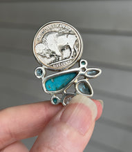 Load image into Gallery viewer, One of a kind - Genuine Buffalo/Native American Head Nickle, Blue Topaz &amp; Nacozari Turquoise pendant