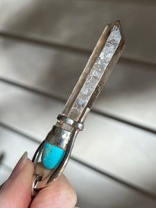 Etched Smoky Quartz pendant with Arizona Turquoise