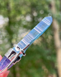 Collectors Drop - Aqua Aura Lemurian Quartz crystal pendant with 18.5 carat Tanzanite