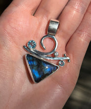 Load image into Gallery viewer, Collectors Drop - One of a Kind Labradorite, Blue &amp; White Topaz pendant