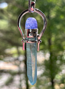 Collectors Drop - Aqua Aura Lemurian Quartz crystal pendant with 18.5 carat Tanzanite