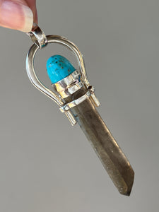 Etched Smoky Quartz pendant with Arizona Turquoise