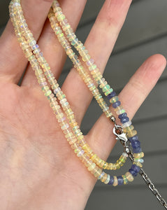 Sparkling Golden Ethiopian Opal & Tanzanite necklace